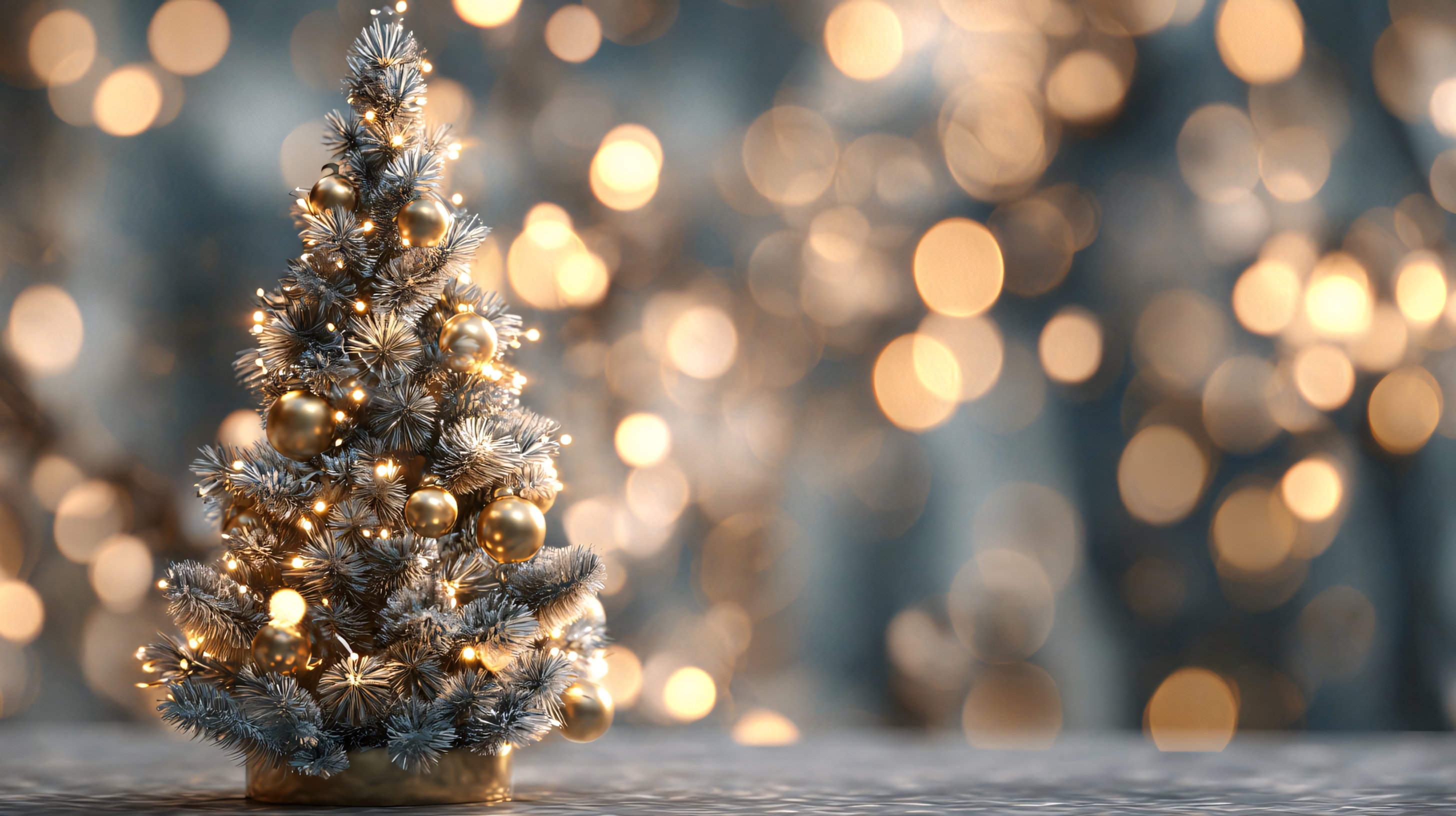 christmas tree with golden ornaments and warm lights
