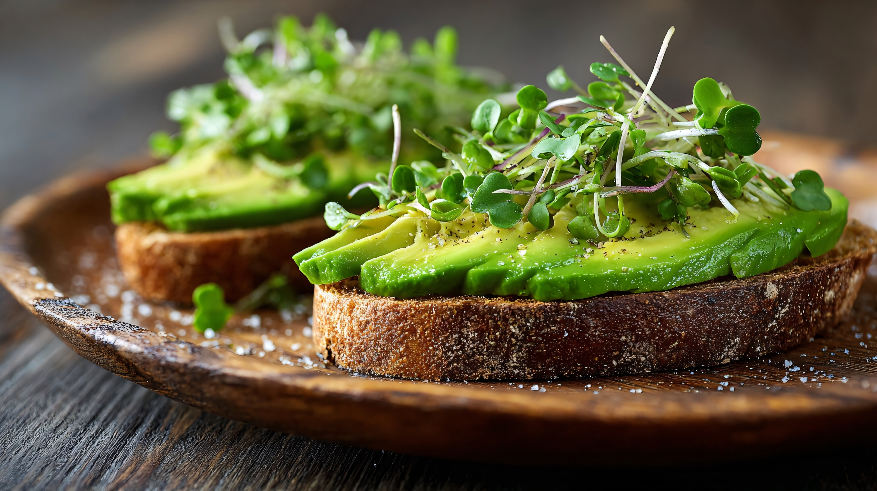 avocado toast with microgreens on whole grain bread
