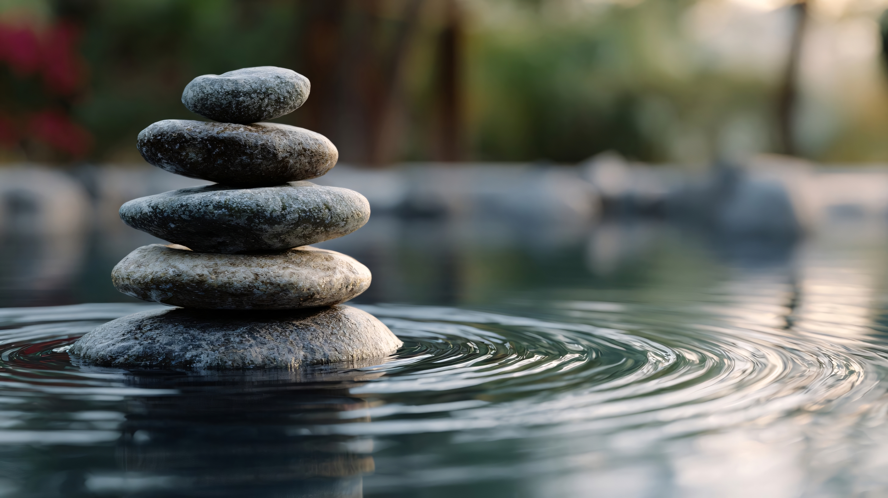 stacked stones in water for zen balance relaxation asmr