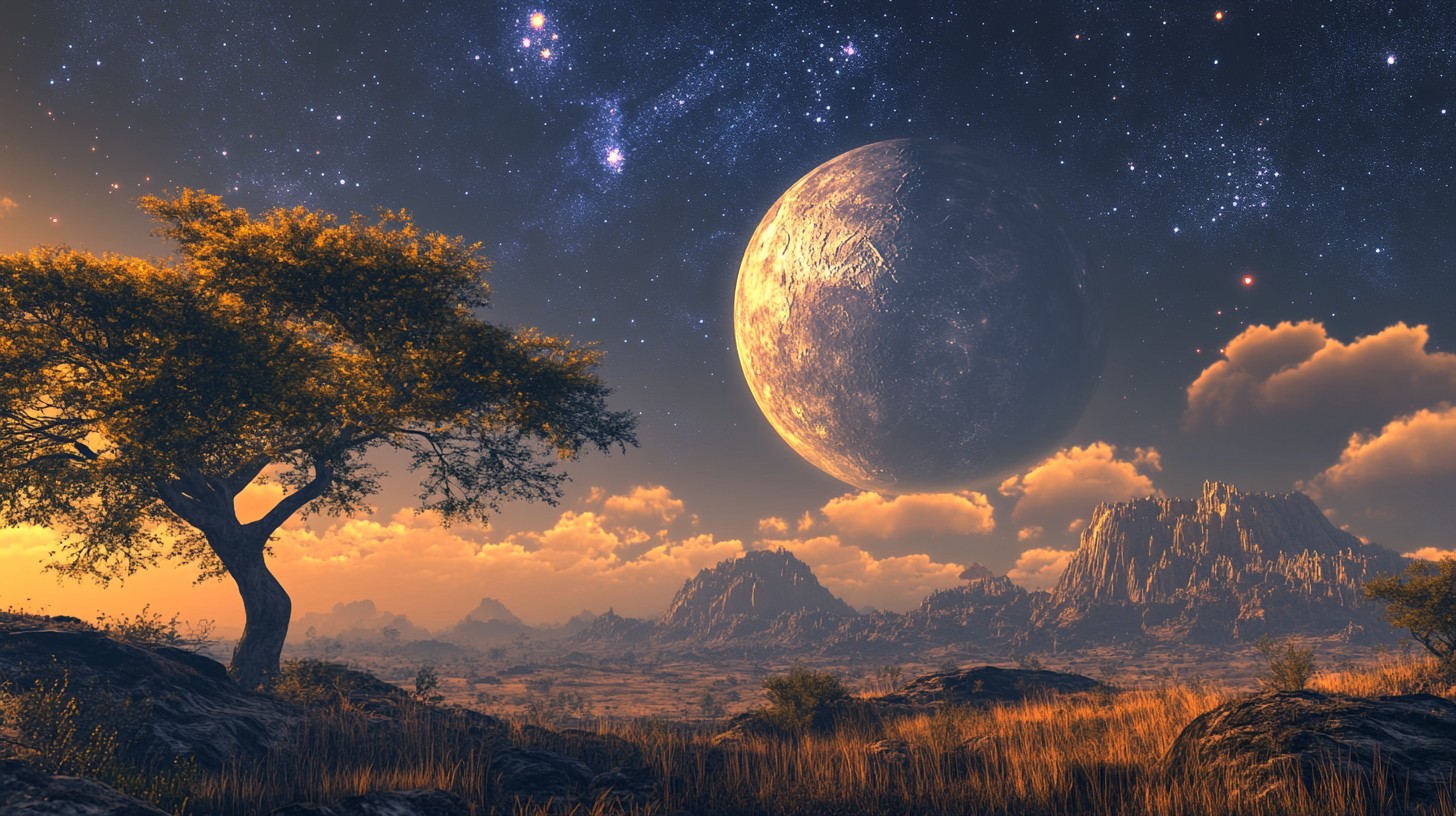 african landscape with giant moon