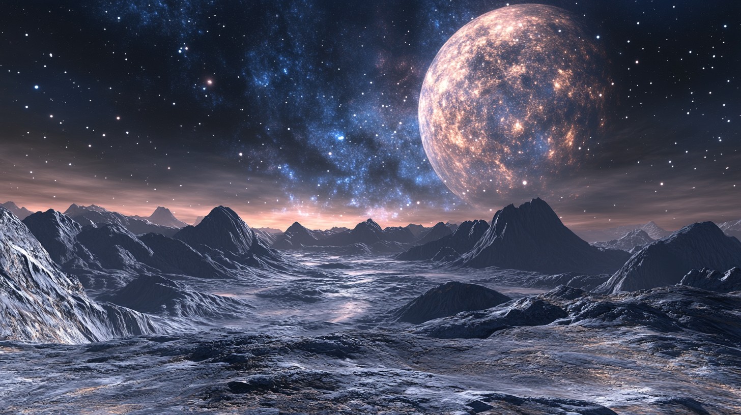 alien mountain range with moon