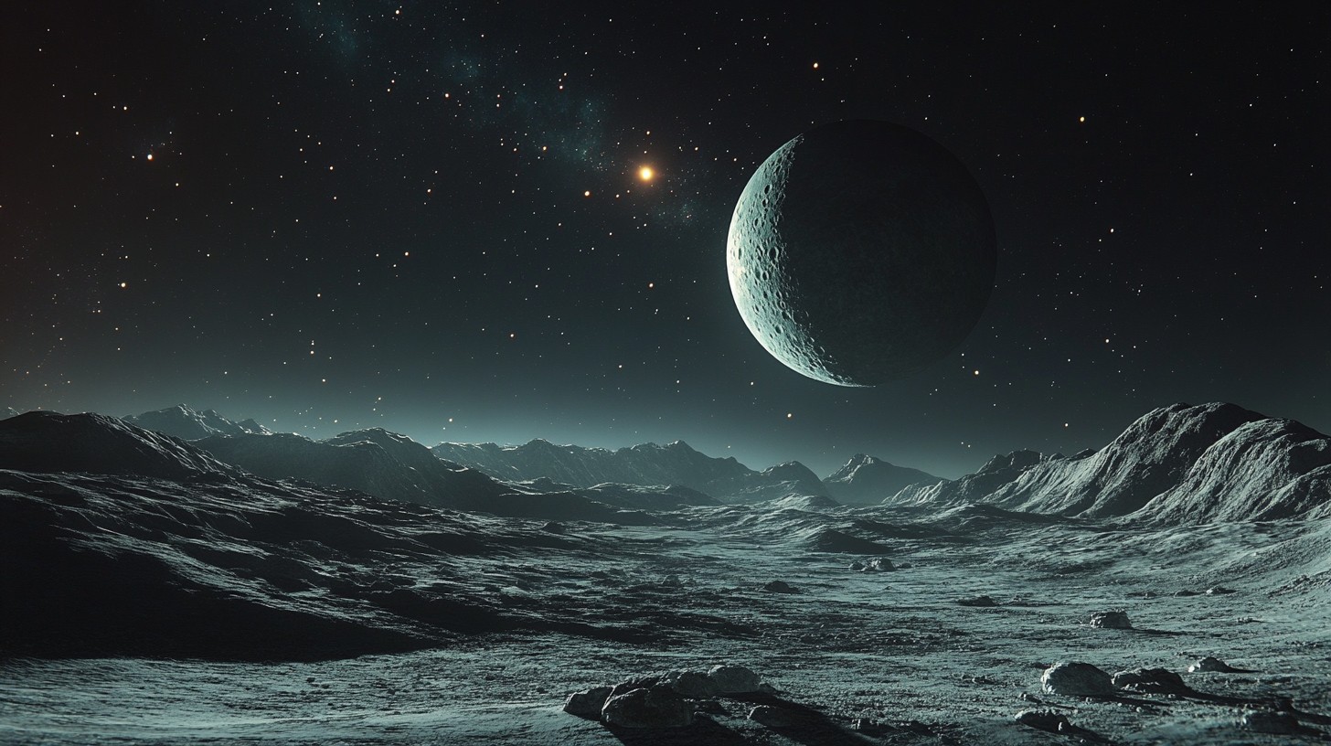 moon surface with distant planet