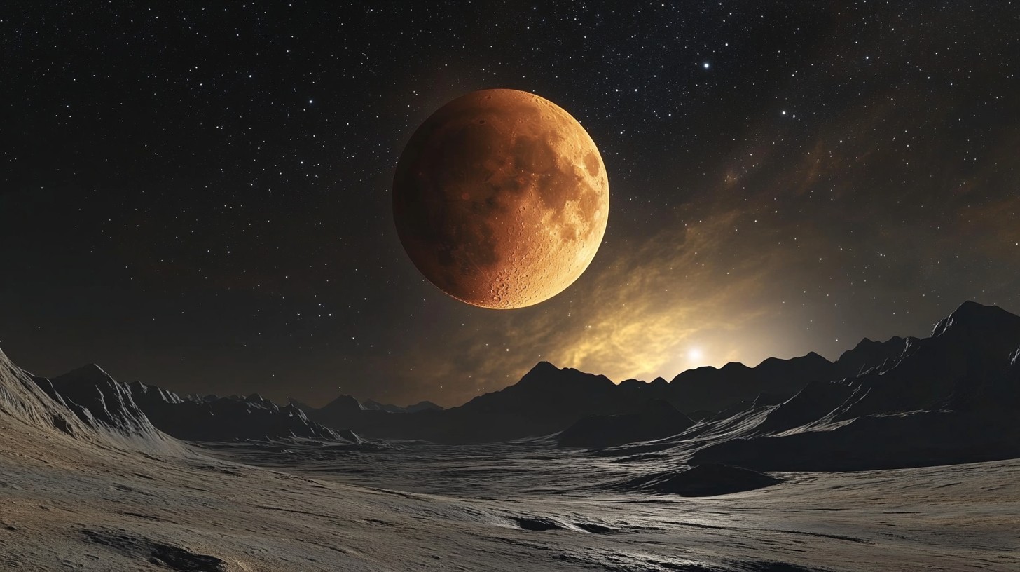 moonrise over alien mountain range