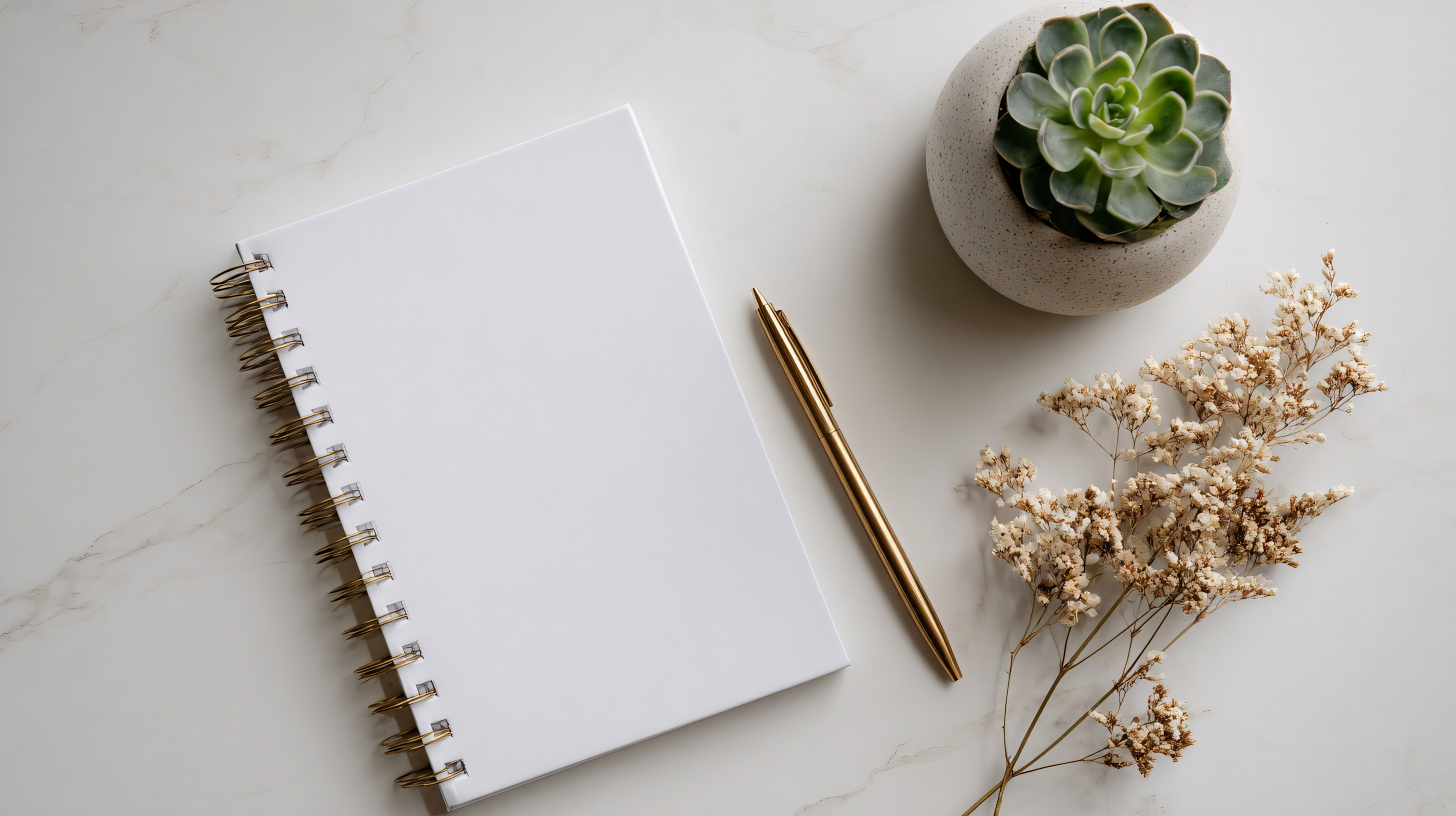 minimalist desk plant notebook workspace background