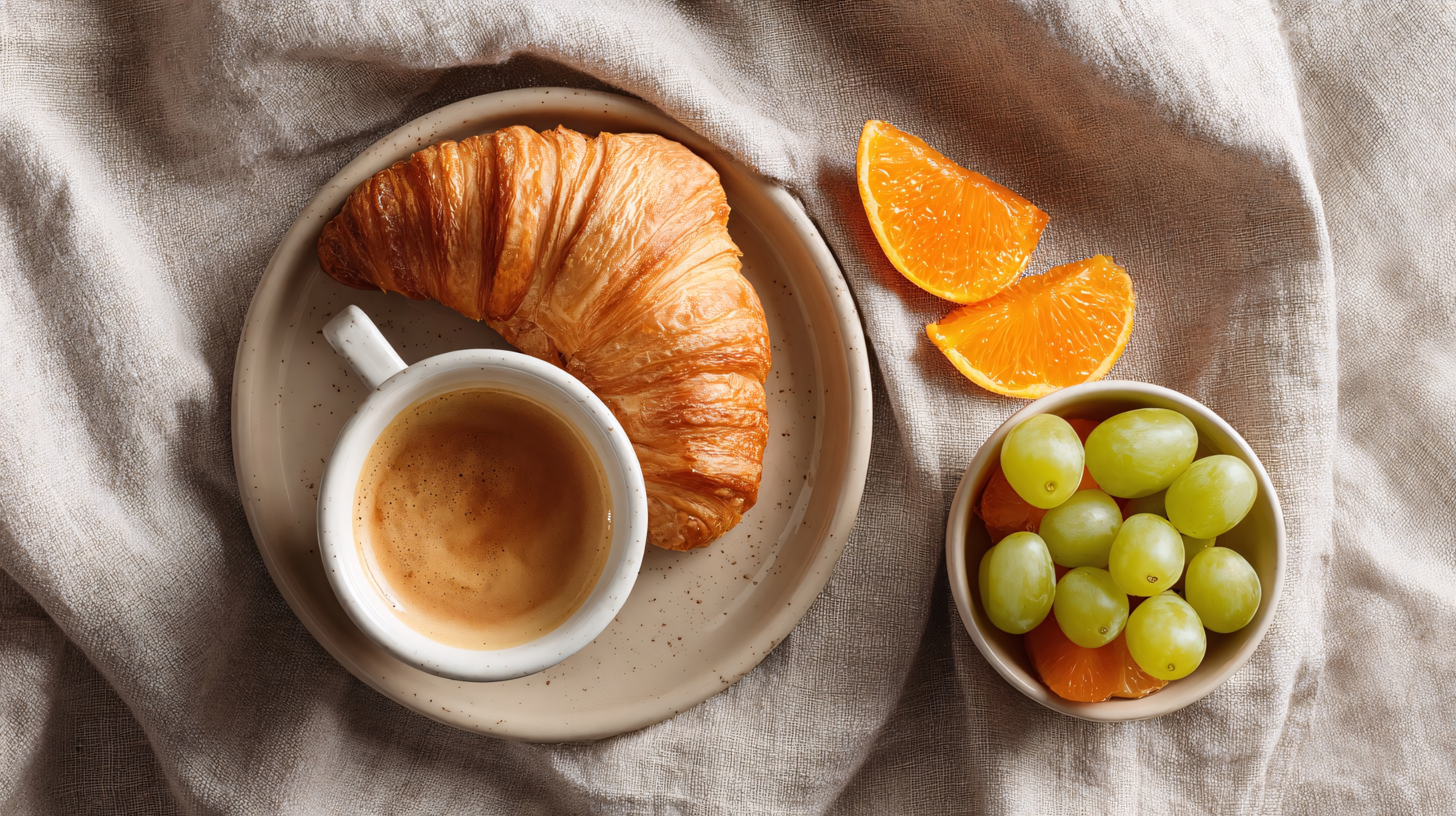 breakfast croissant coffee fresh fruit