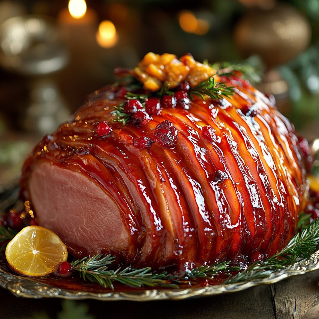 glazed ham with cranberries and rosemary