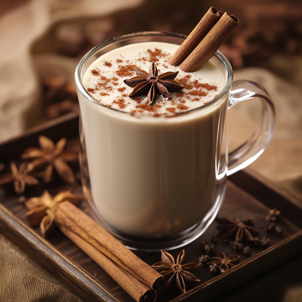 spiced chai latte with cinnamon and star anise
