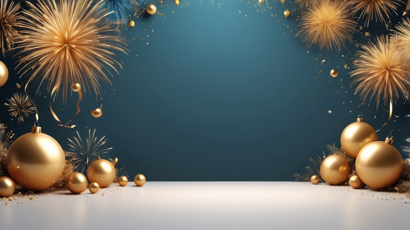 birthday and celebration background with gold balloons and fireworks for greetings