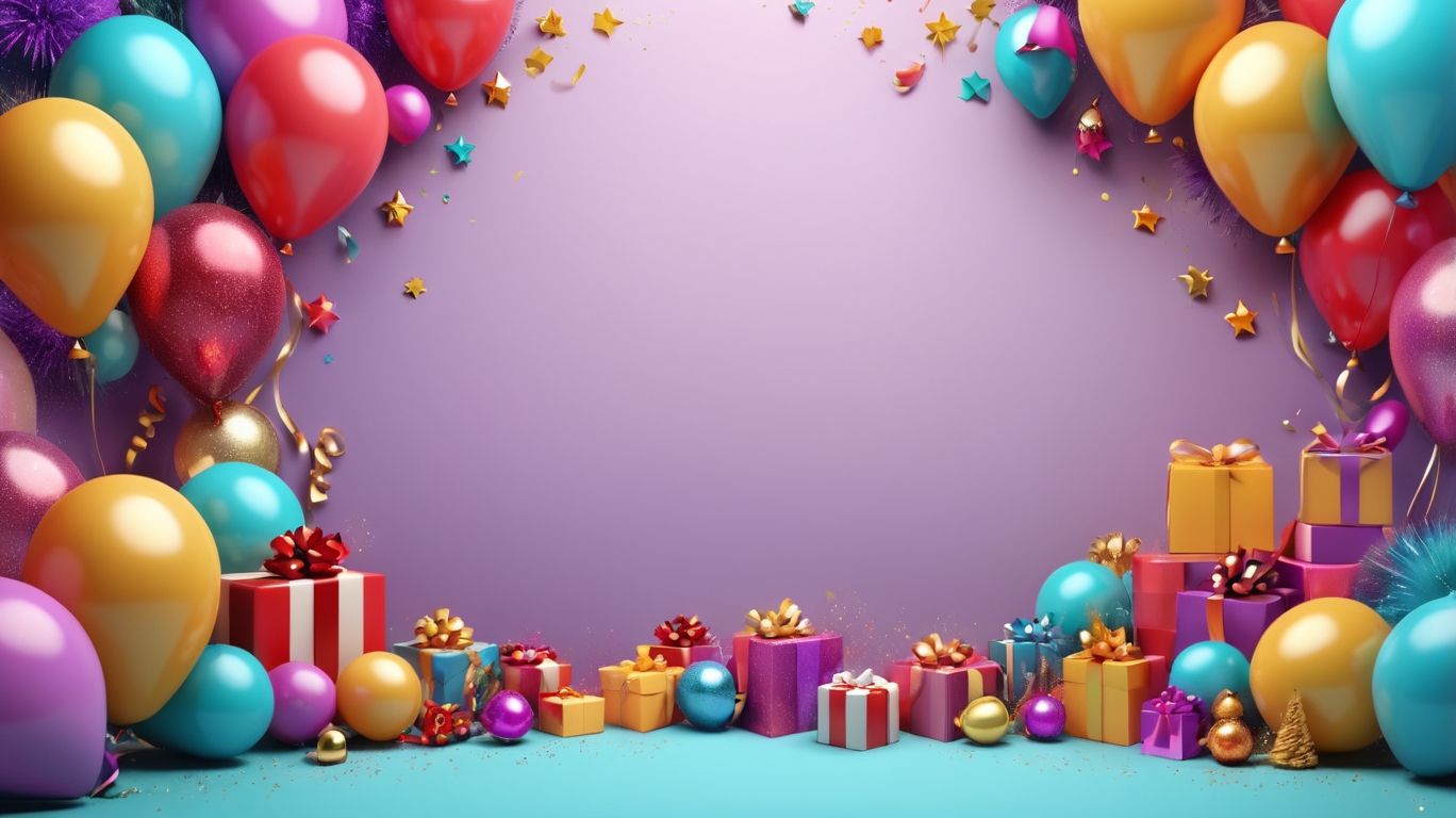 colorful birthday celebration background with balloons and gifts