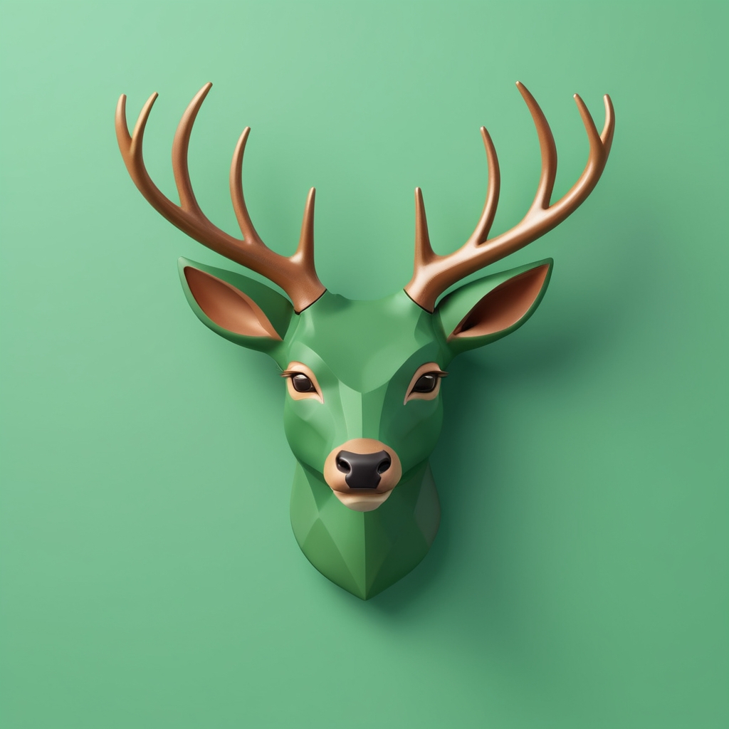 green low-poly deer head on minimalist background