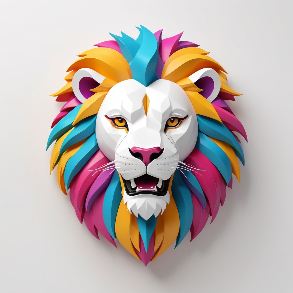 colorful 3D low-poly lion head wall art for modern decor