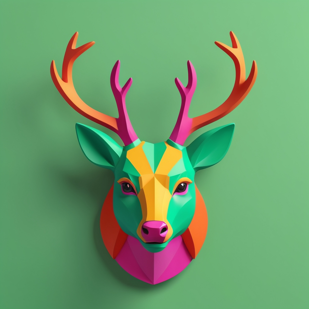colorful 3D low-poly deer head with geometric design for modern decor