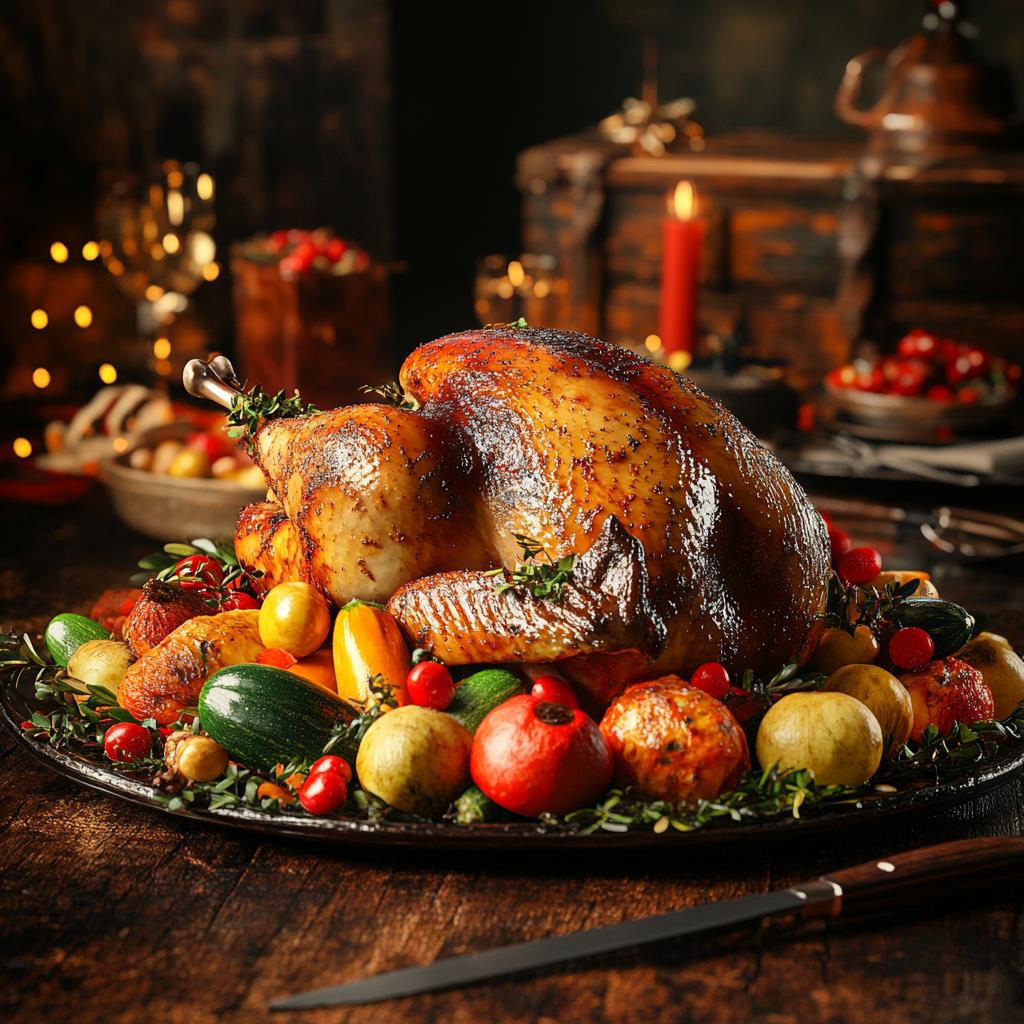 roast turkey with vegetables for festive holiday meal