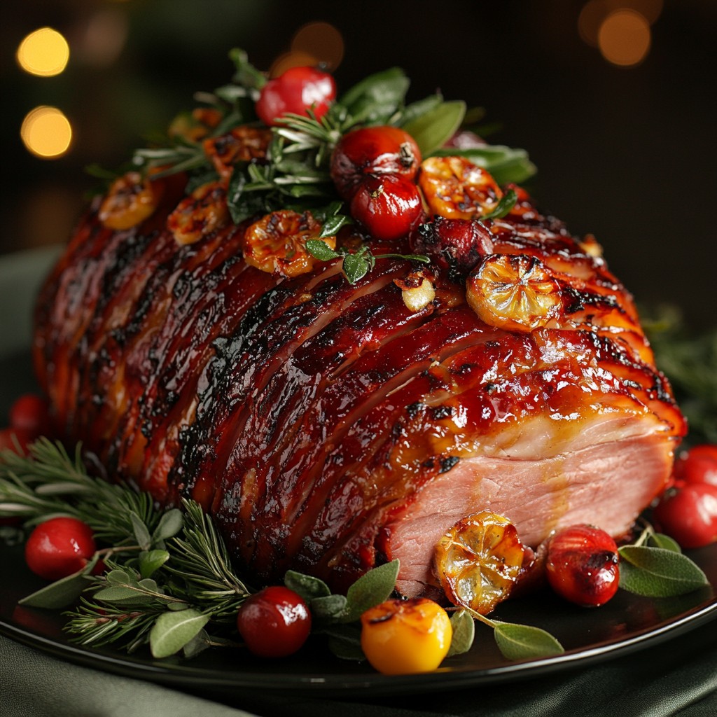 holiday glazed ham with herbs and roasted tomatoes festive meal