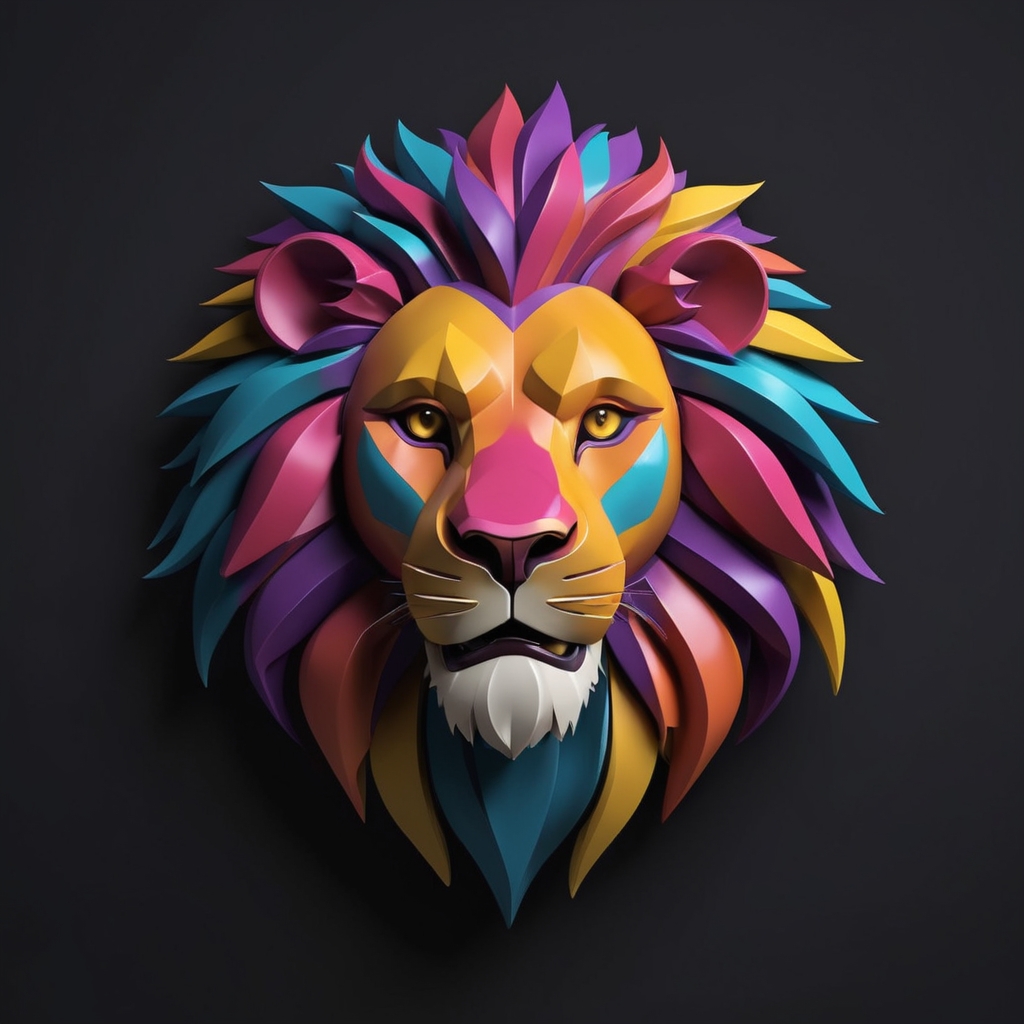 colorful polygonal lion head 3D graphic design resource