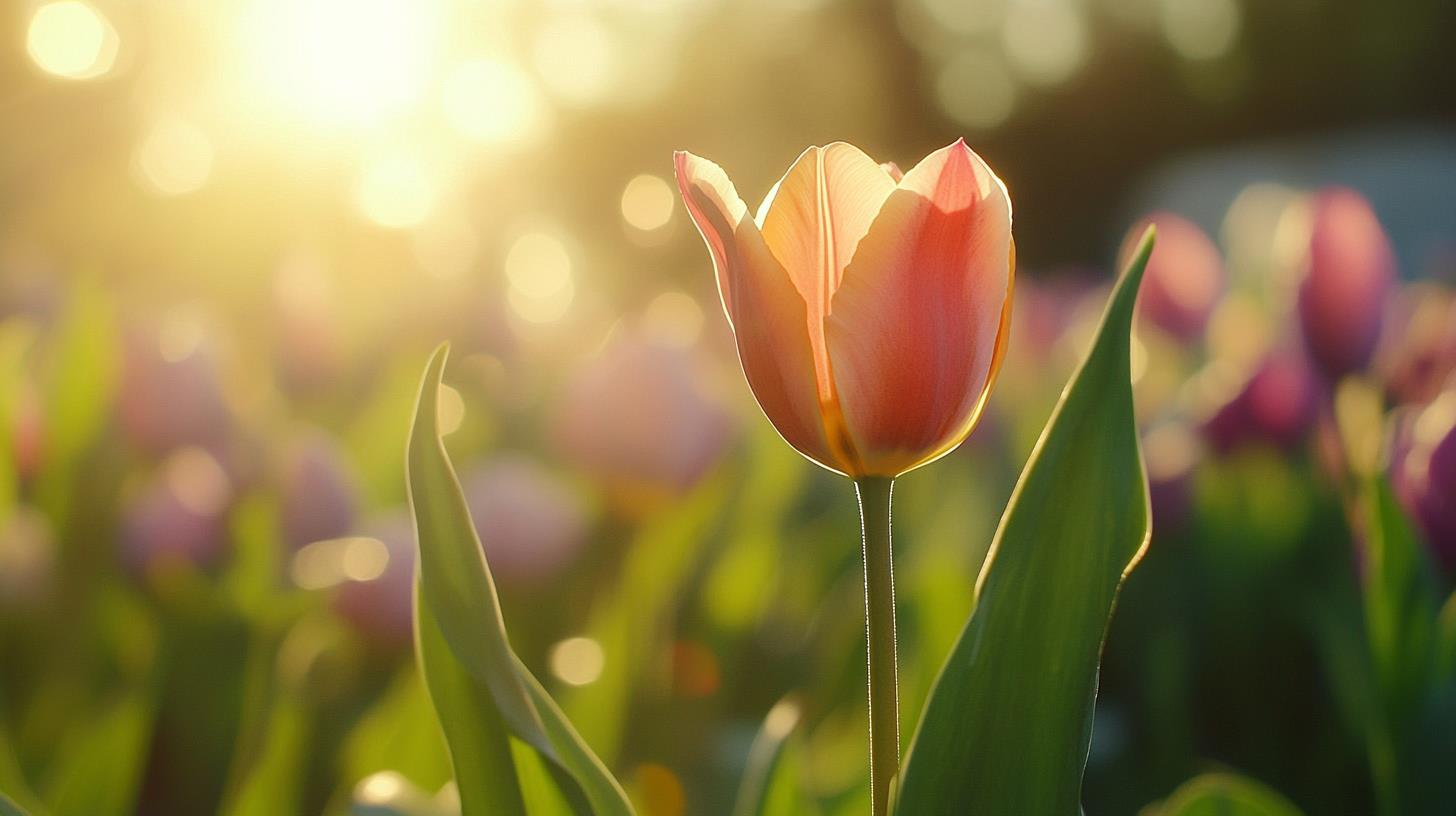 beautiful tulip flower in sunlight with bokeh background