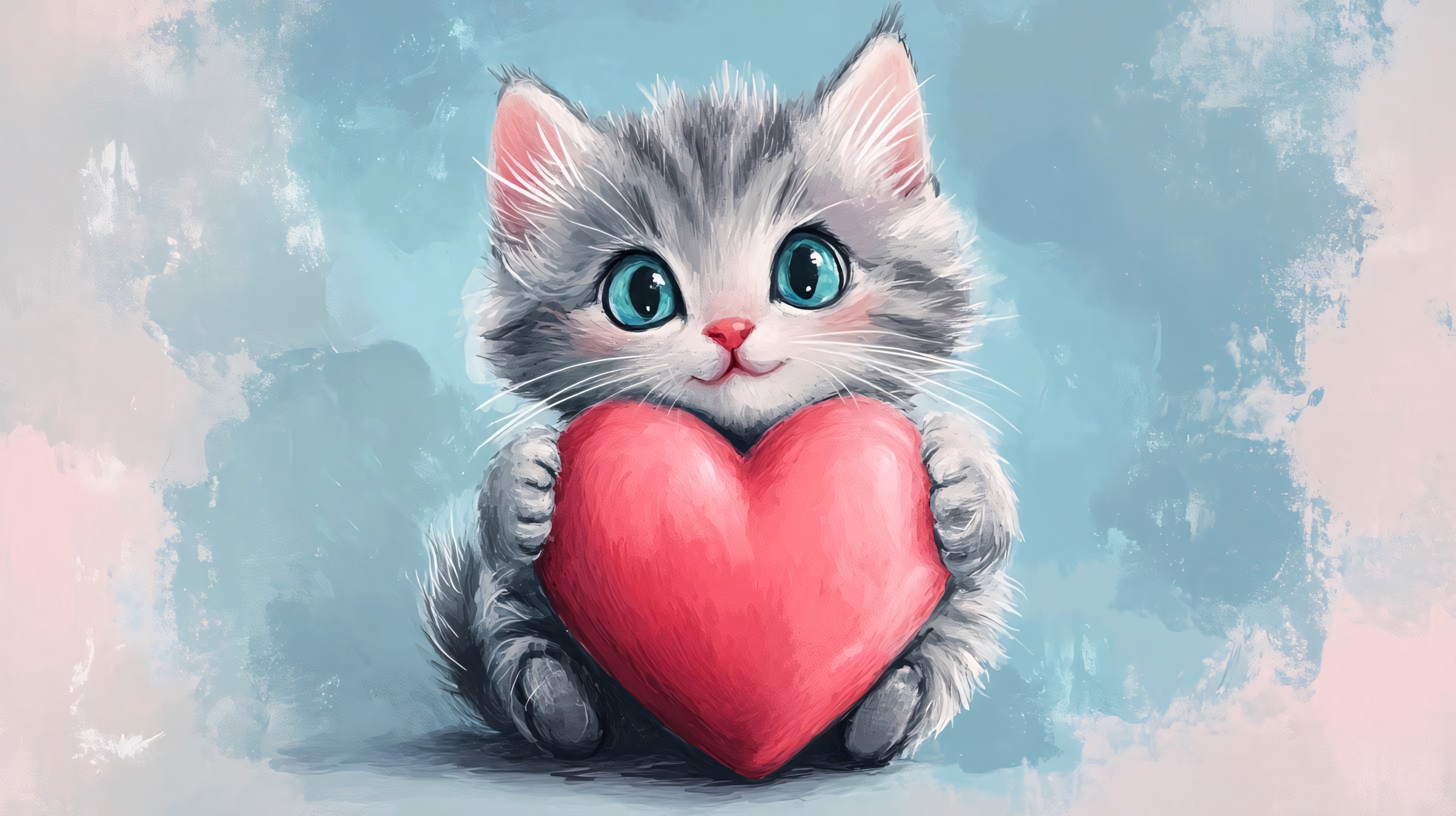 cute kitten holding heart for valentine's day