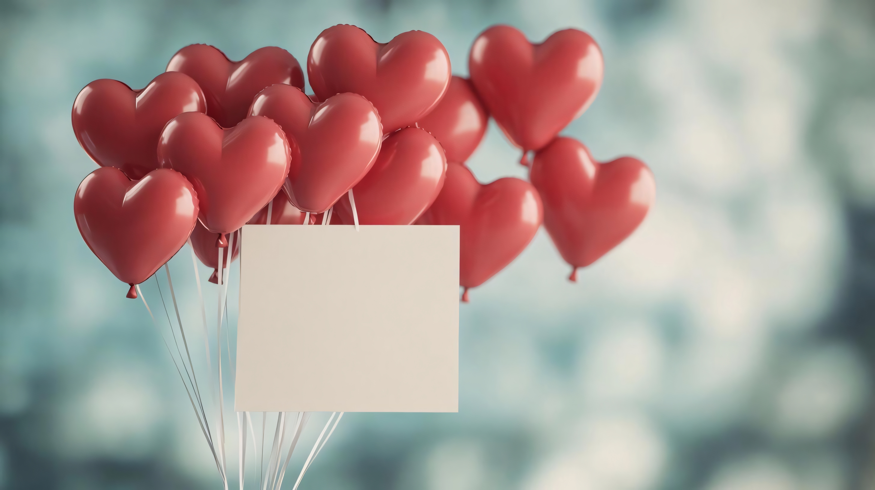 heart-shaped balloons with empty space for valentine’s day message