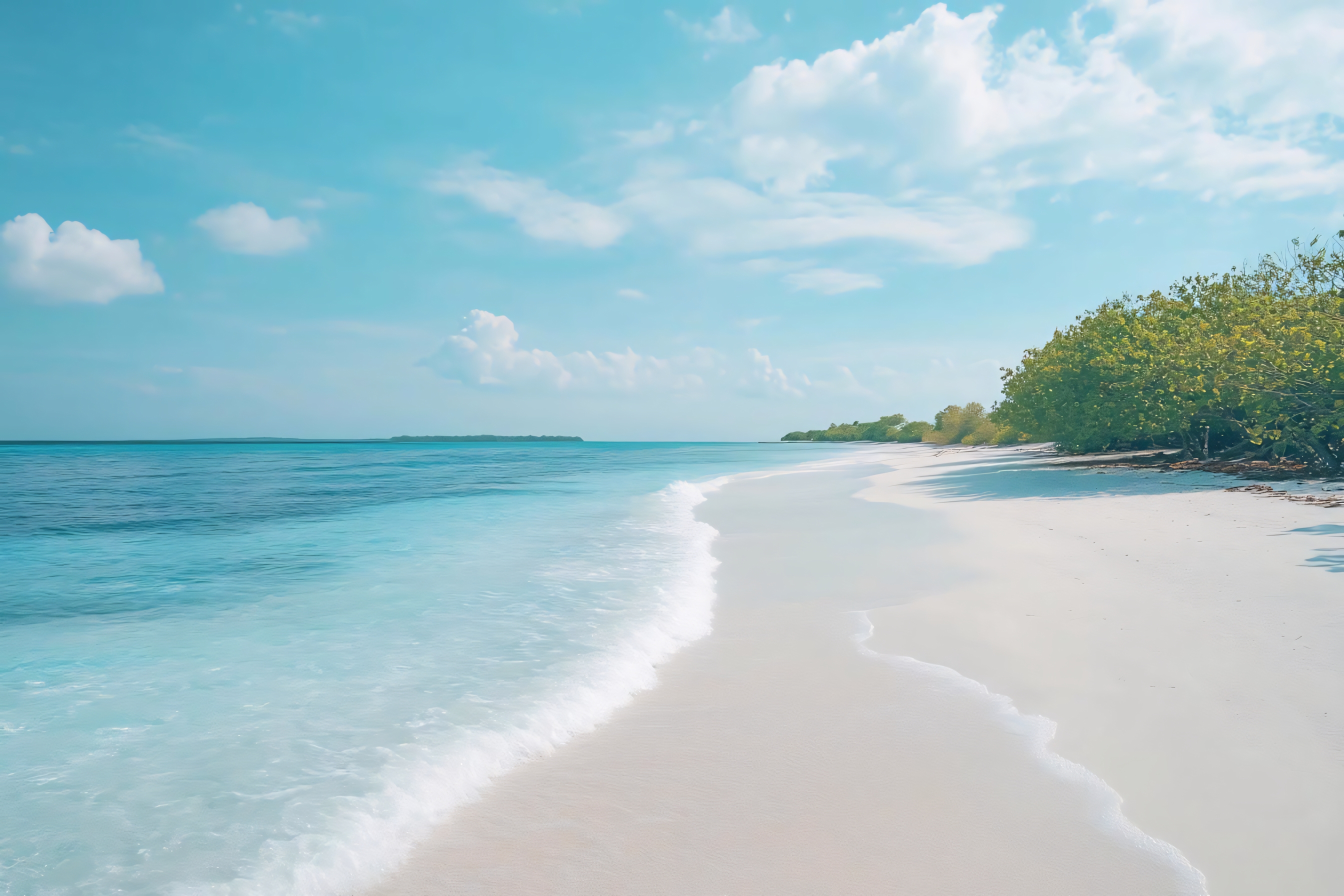 peaceful beach with clear turquoise water and white sandy shore