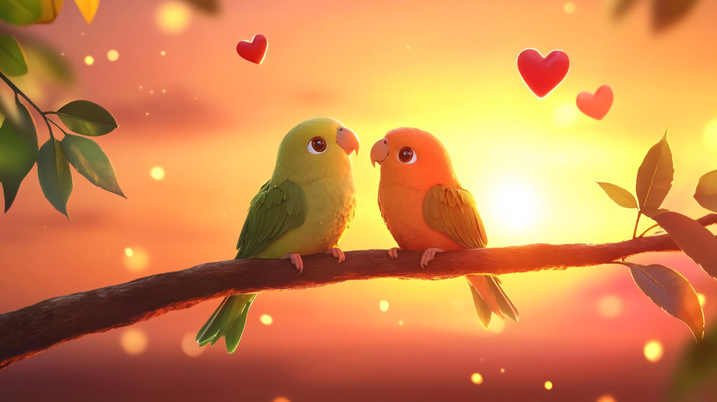 romantic couple birds in sunset background royalty free stock image