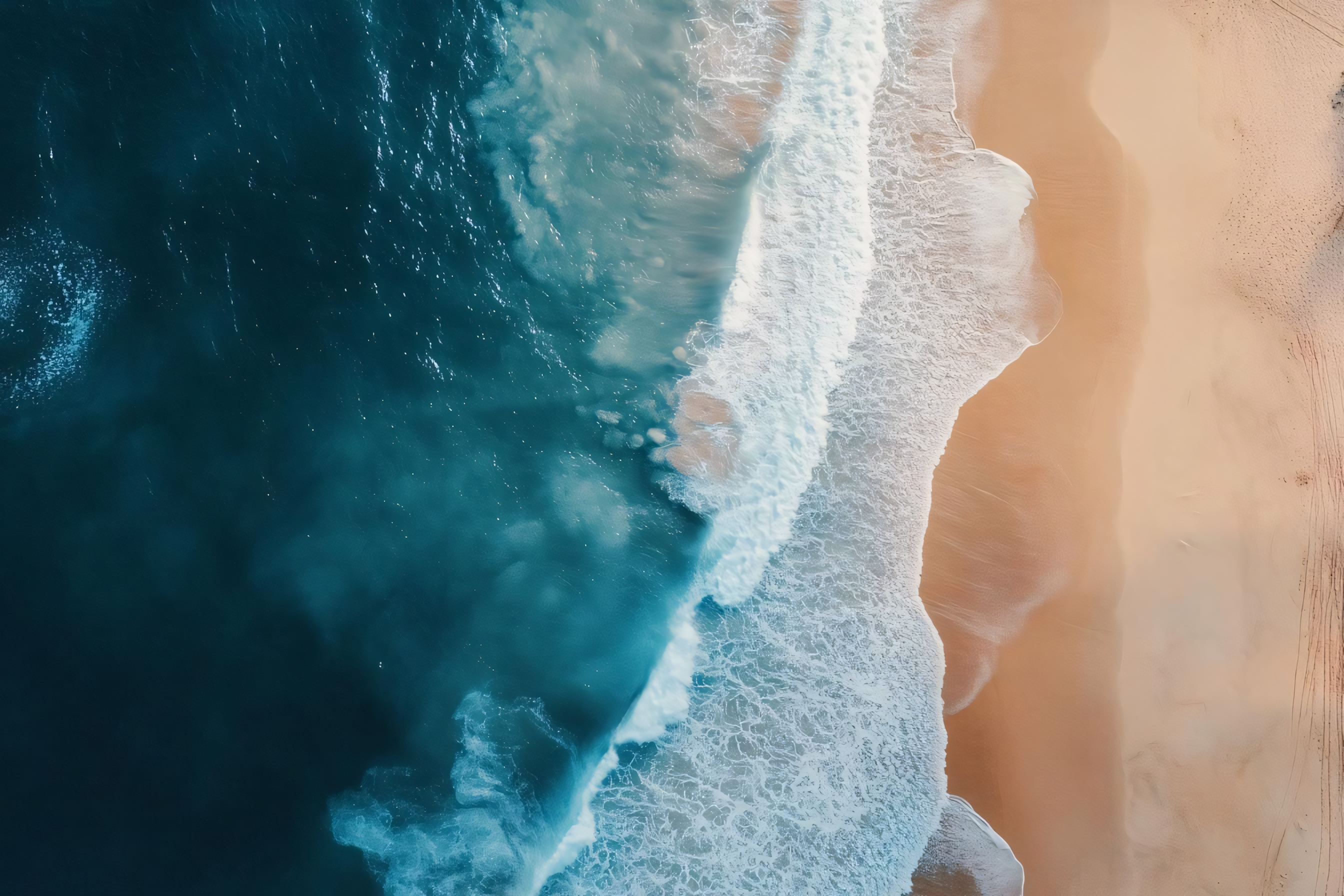 aerial view of ocean waves and sandy beach landscape