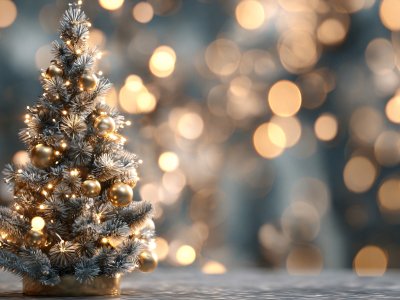 christmas tree with golden ornaments and warm lights