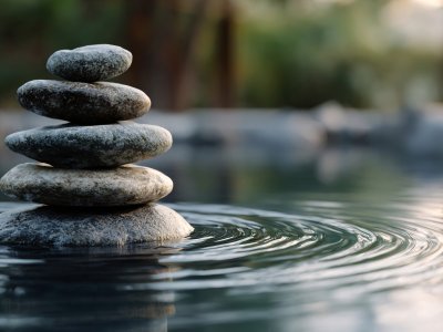stacked stones in water for zen balance relaxation asmr