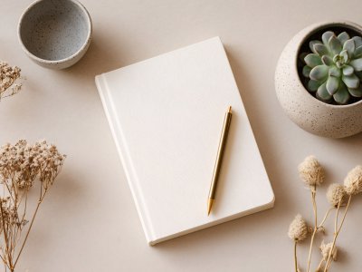 minimalistic desk setup notebook for workspace decor