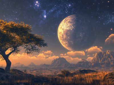 african landscape with giant moon