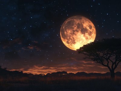 full moon over african savanna