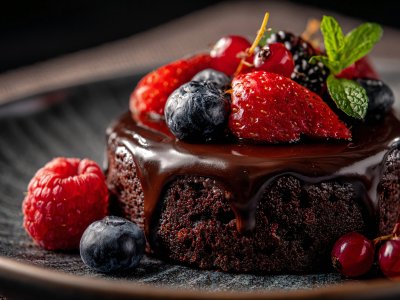 chocolate cake berries dessert gourmet