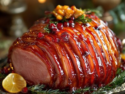 glazed ham with cranberries and rosemary