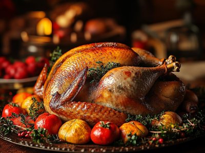 roast turkey with vegetables and herbs for festive meal