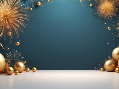 birthday and celebration background with gold balloons and fireworks for greetings