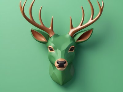 green low-poly deer head on minimalist background
