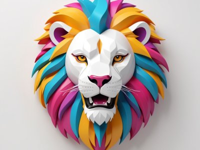 colorful 3D low-poly lion head wall art for modern decor