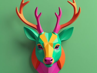 colorful 3D low-poly deer head with geometric design for modern decor