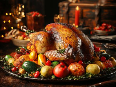 roast turkey with vegetables for festive holiday meal