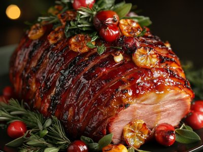 holiday glazed ham with herbs and roasted tomatoes festive meal