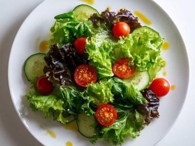 fresh vegetable salad with tomatoes and cucumbers, healthy eating