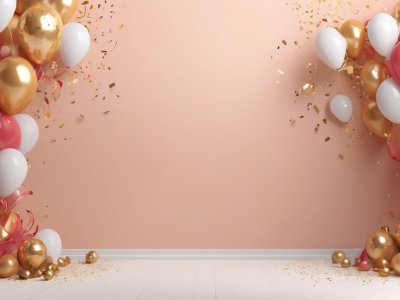 royalty free party celebration background with balloons and confetti