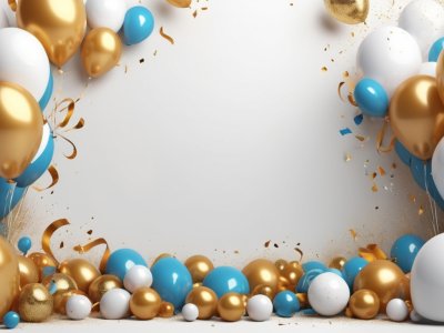 royalty free birthday celebration background with balloons and confetti