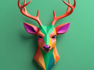 colorful geometric deer head wall art for modern decor