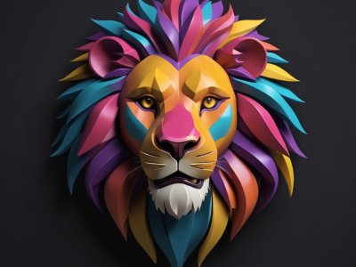 colorful polygonal lion head 3D graphic design resource