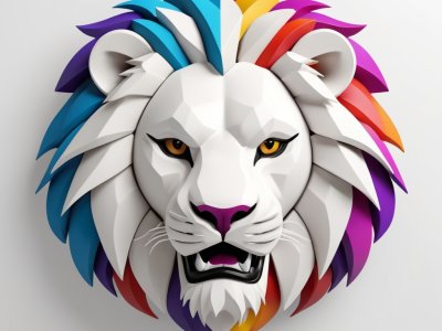 colorful polygonal lion head 3D graphic design resource for creative projects