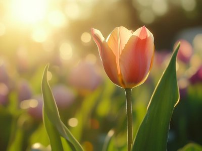 beautiful tulip flower in sunlight with bokeh background