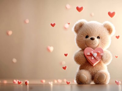 cute teddy bear with heart-shaped gift for valentine's day wish
