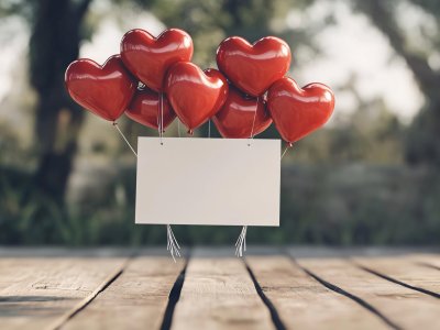 heart-shaped balloons with blank space for romantic greeting