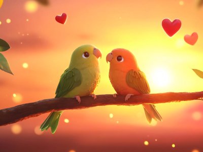 romantic couple birds in sunset background royalty free stock image