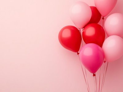 pink and red balloons on string against soft pink background